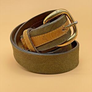 Tex Tan Belt Brushed Cowhide Women's 28 Green Suede Tan Split Lined Vintage 9875